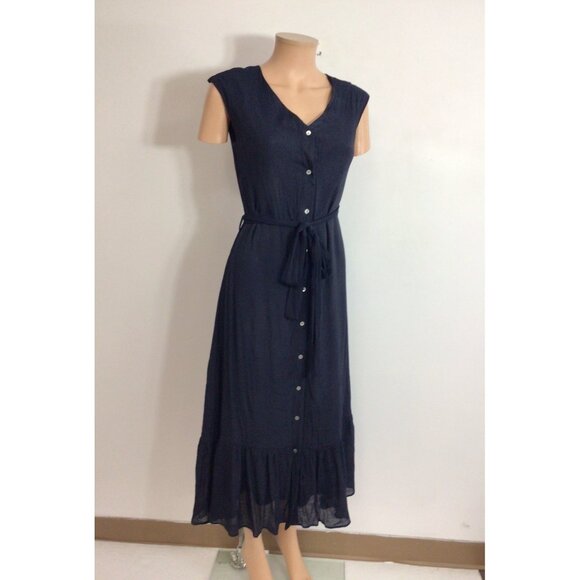 Nanette Lepore Navy Maxi Dress Full Button Front Womens 4 - Picture 1 of 8